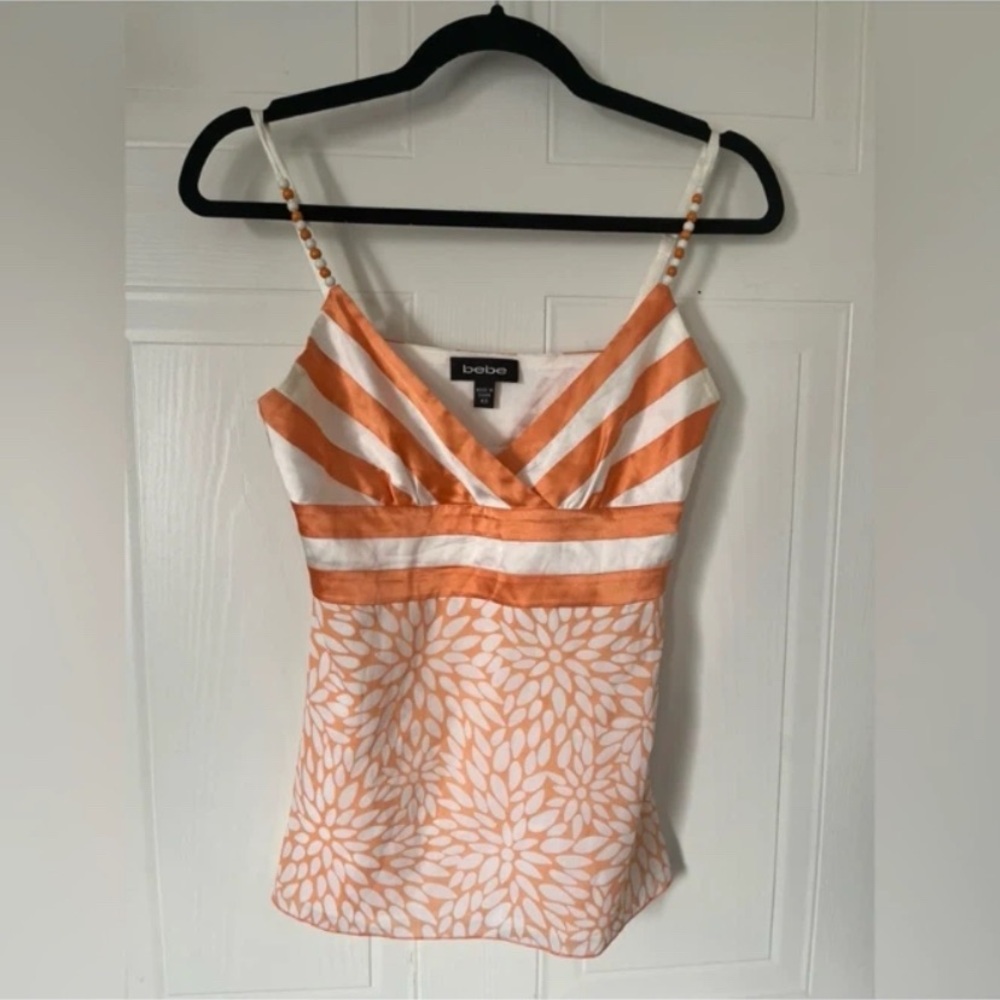 Bebe Striped Orange and White Camisole